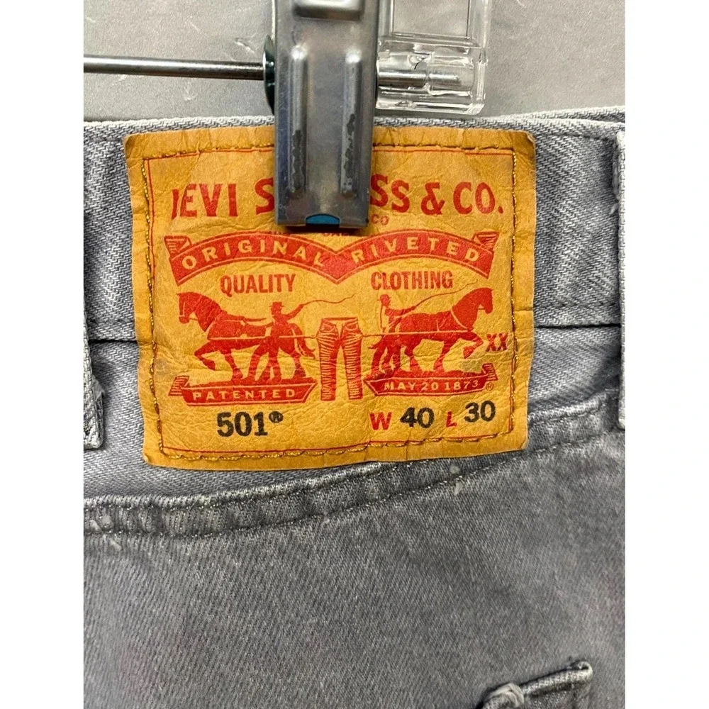 Levi's Original Fit Authentic Jeans Men 40x30 Gray Denim Light Wash Straight Leg